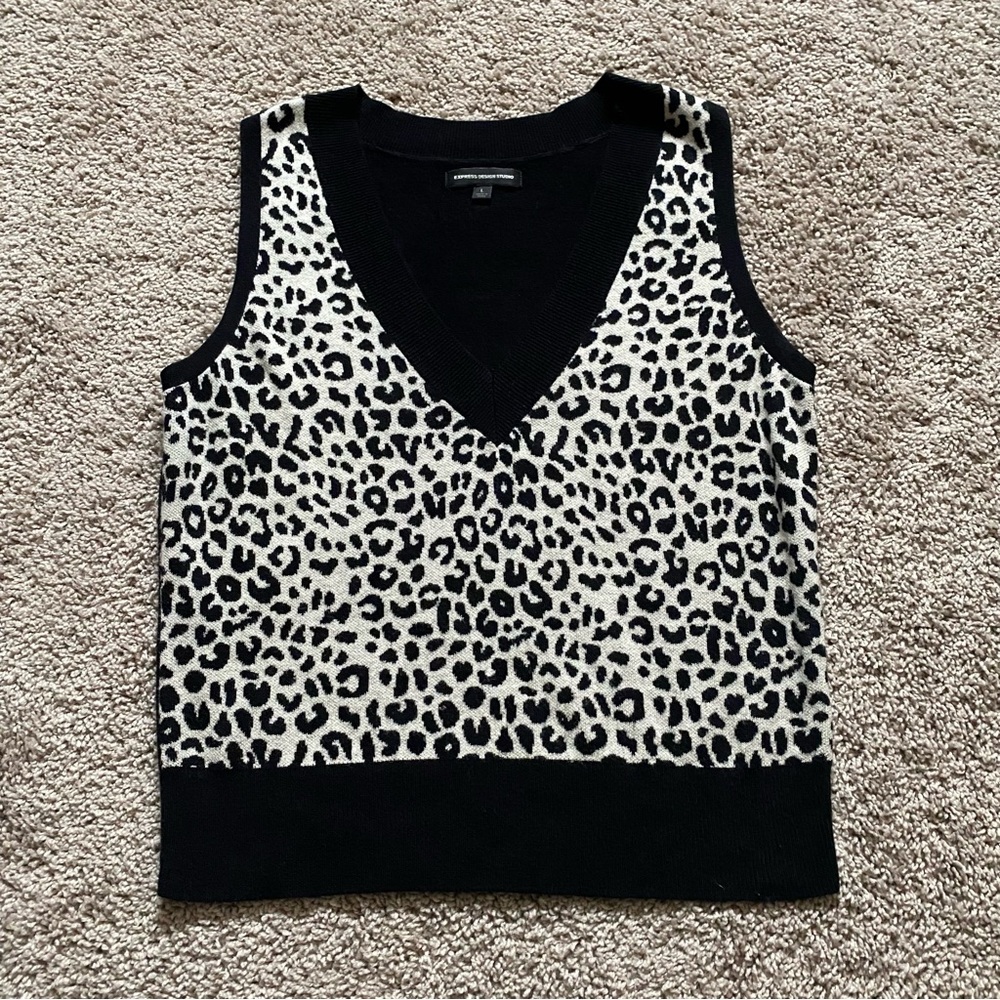 Express Black and White Knit Vest